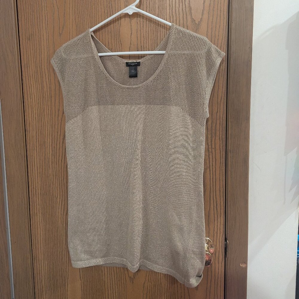 Ann Taylor Gold Shimmer Stitched Sweater with Cap Sleeves-Medium
